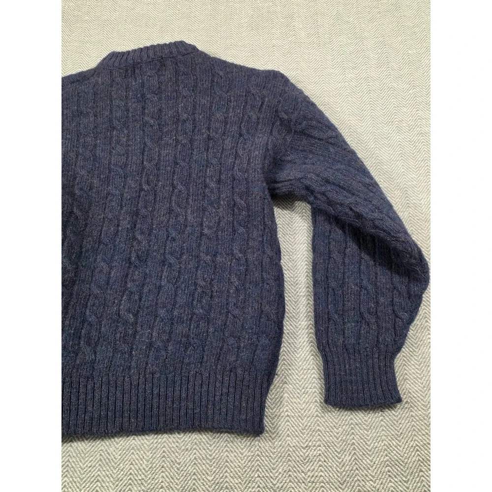 Alps Merrimac Valley Mens Navy Blue Cable Knit Wool Sweater Red Deer Head Size M